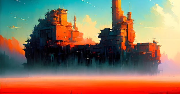 Retro Anime Landscape Digital Painting Wall art Generative AI