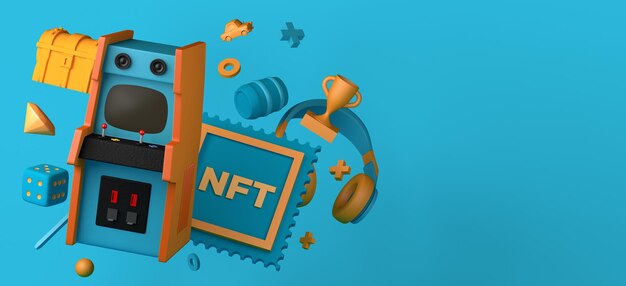 Ретро-аркадный игровой автомат с незаменяемым токеном NFT Arcade room Копирование пространства Игровая концепция