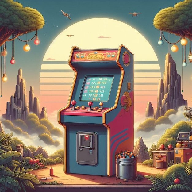 Retro arcade machine gaming illustration