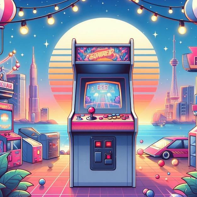 Retro arcade machine gaming illustration