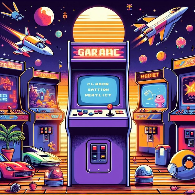 Photo retro arcade machine gaming illustration