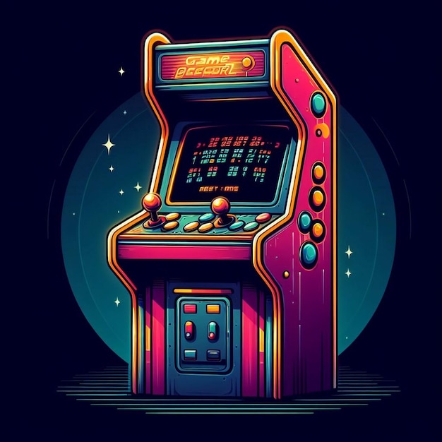 Photo retro arcade machine gaming illustration