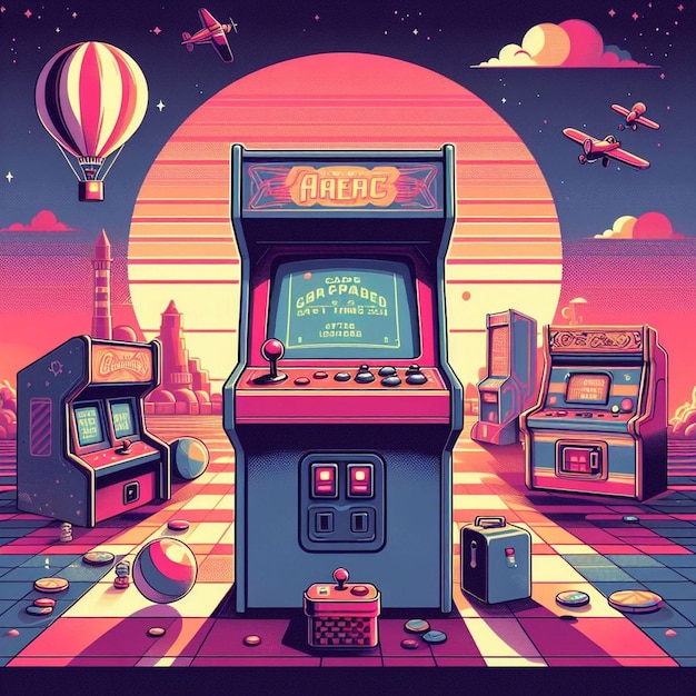 Retro arcade machine gaming illustration