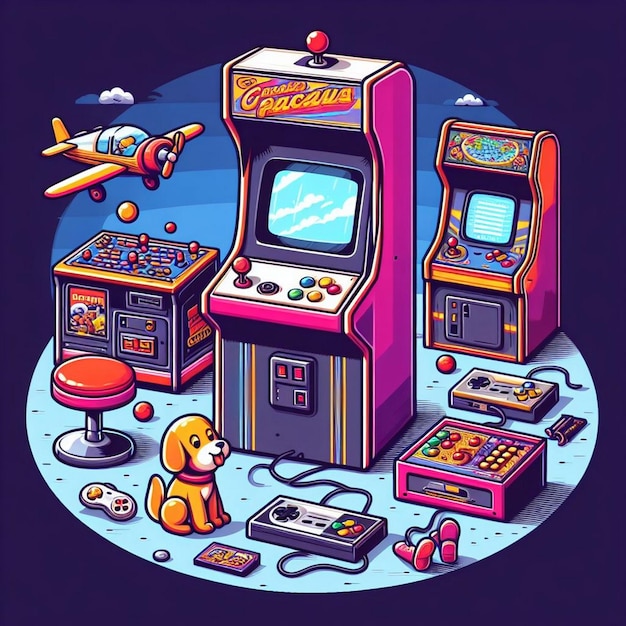 Retro arcade machine gaming illustration
