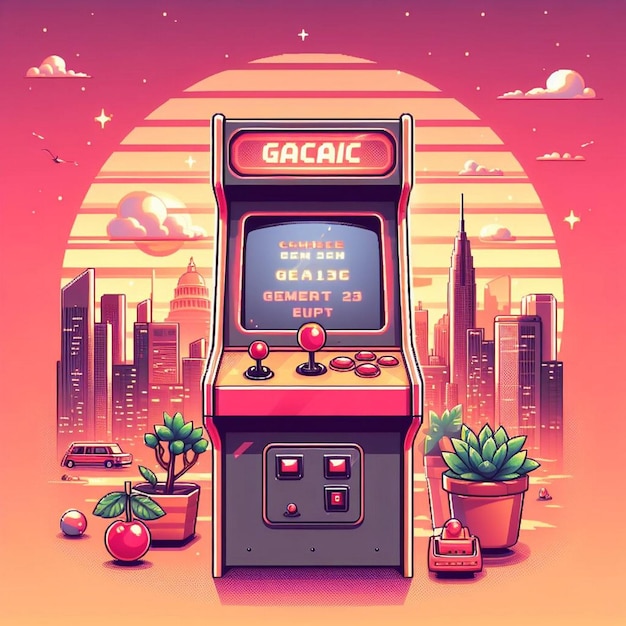 Retro arcade machine gaming illustration