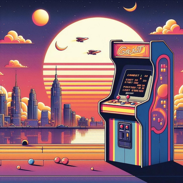 Retro arcade machine gaming illustration