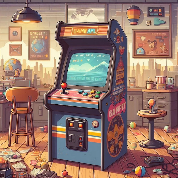 Retro arcade machine gaming illustration