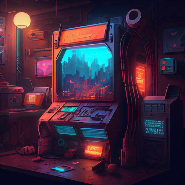 Retro arcade machine gaming illustration