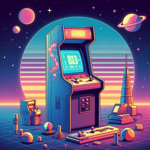 Retro arcade machine spel illustratie