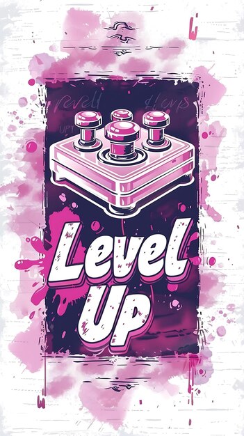 Retro Arcade Postcard With Joystick Border Level Up Text Illustration Vintage Postcard Decorative