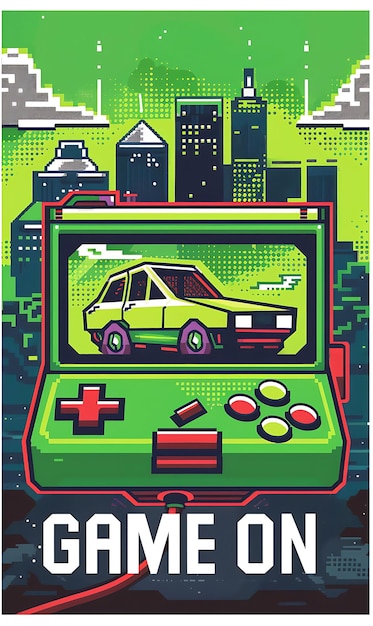 Foto retro arcade postcard con pixel art border game su testo illustrazione vintage postcard decorative