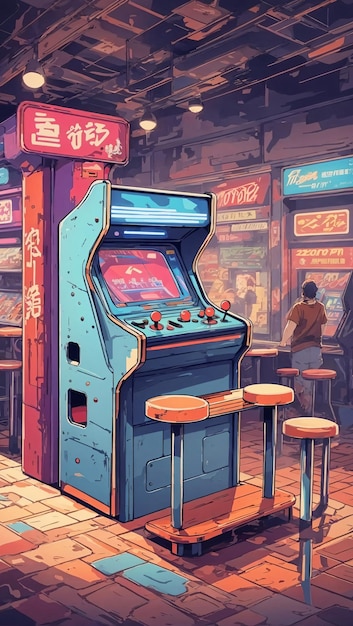 Retro Arcade Poster in platte ontwerpstijl