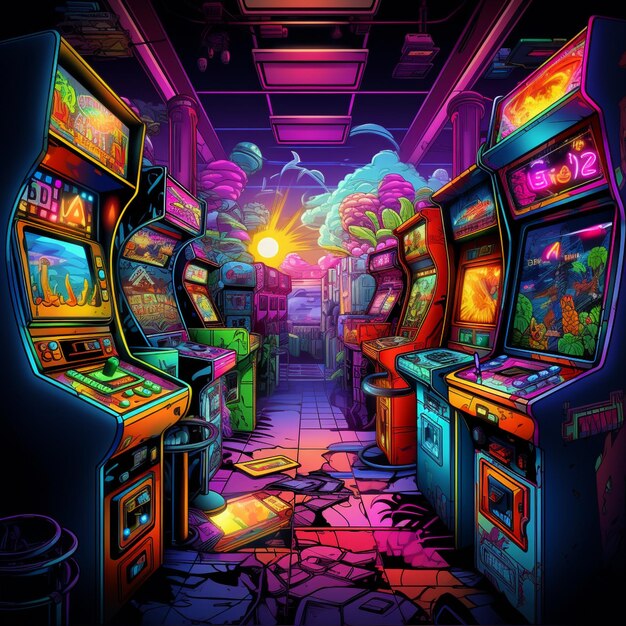 Premium AI Image  Retro Arcade A vibrant collision of pixelated nostalgia in puzzle form