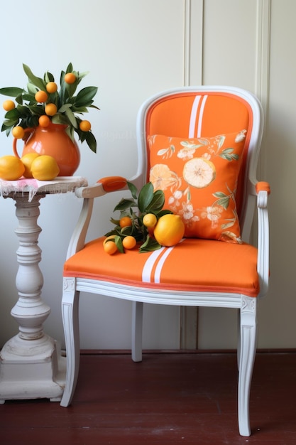 Retro armchair in the color of the year apricot crash in the interior
