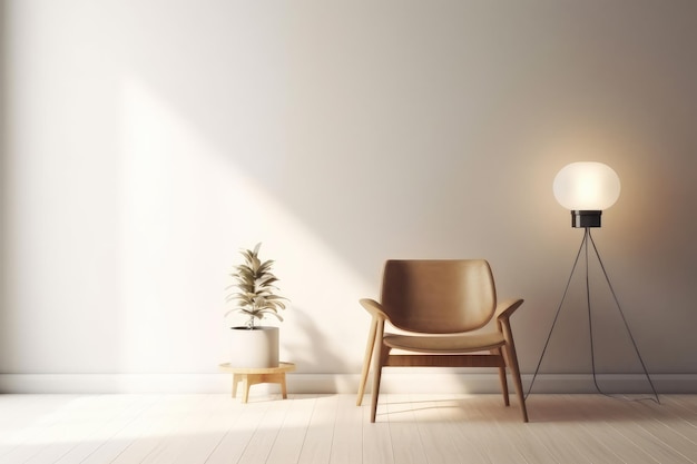 Retro armchair wooden table and lamp in bright AI