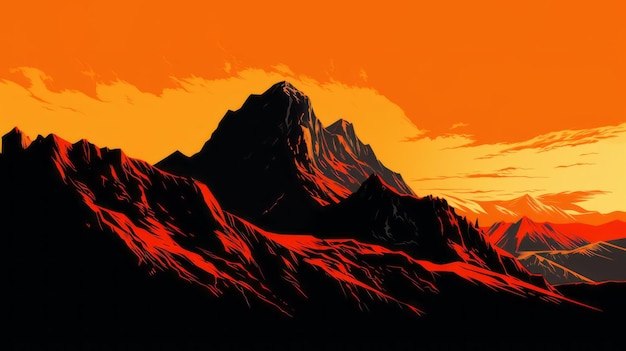 Retro Art Poster Mountain Range in de stijl van Mike Deodato
