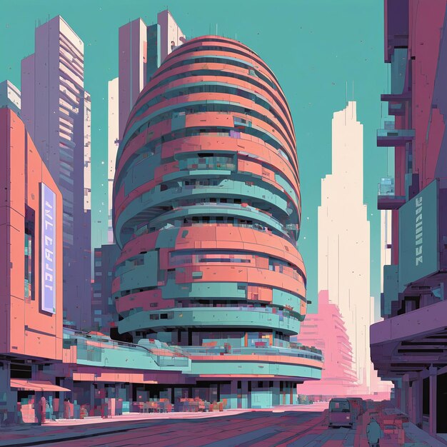 Photo retro art style futuristic city background