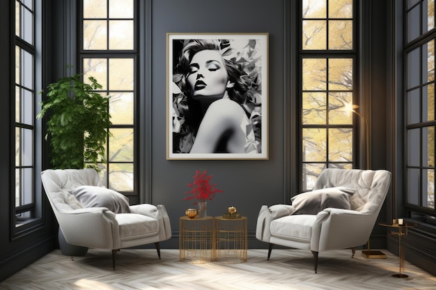 Retro art trendy wall art grey white and black framed