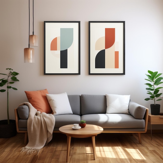 Retro art trendy wall art grijs wit en zwart ingelijst