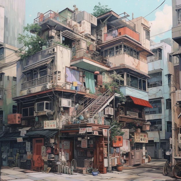 Retro asian street house