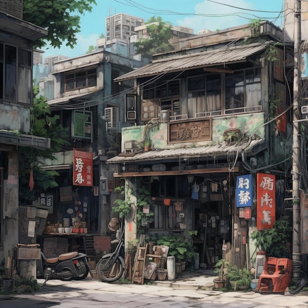 Retro asian street house