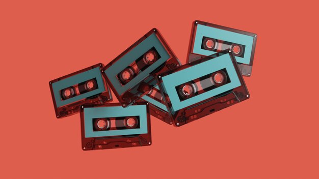 Photo retro audio cassette 3d rendered illustration 70s 80s 90s years popular audio tape music minimal