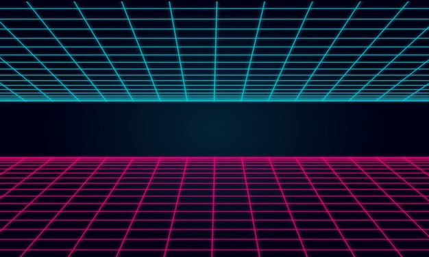 Retro background futuristic landscape 1980s style, 80s sci-fi or game style, retro neon background