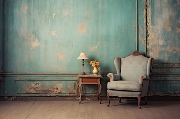Ретро фон с обветшавшими стенами обветшавшая мебель скандинавский стиль реалистичная мебель минимализм