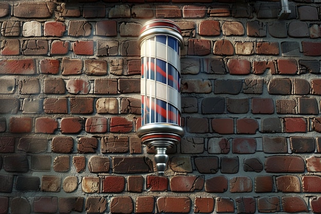 Photo retro barber shop pole spinning against a brick wa