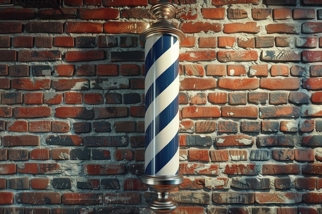 Photo retro barber shop pole spinning against a brick wa