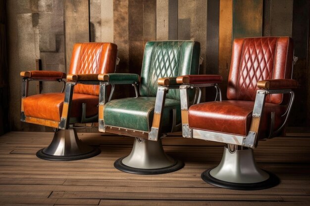 Retro barbershop chairs with leather upholstery created with generative ai