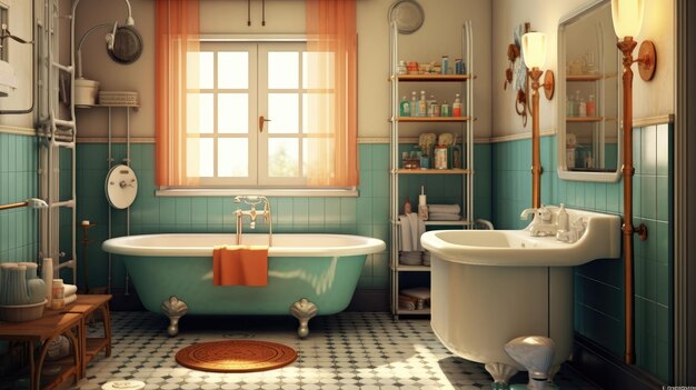 Retro bathroom nostalgic and charming Room Vintage ho 157fe6 Generative Ai