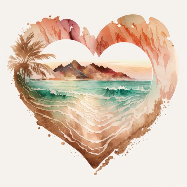 Retro Beach Heart Watercolor