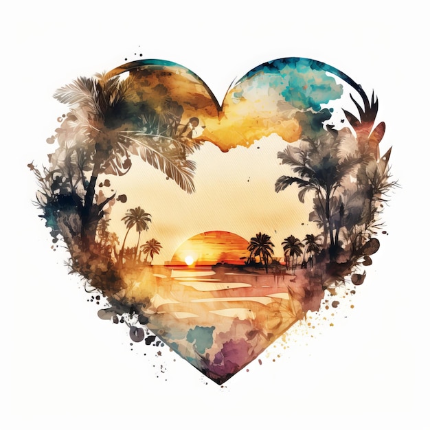 Retro Beach Heart Watercolor