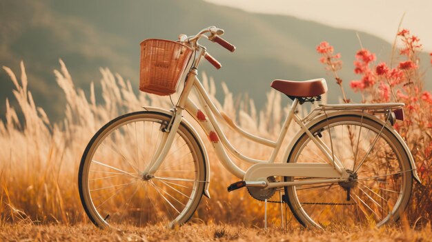 Photo retro bicycle in glass field vintage tone