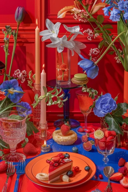 Ретро-праздничная вечеринка 80-х вдохновленного коллажа празднует с свечами на торте и сладкими сюрпризами
