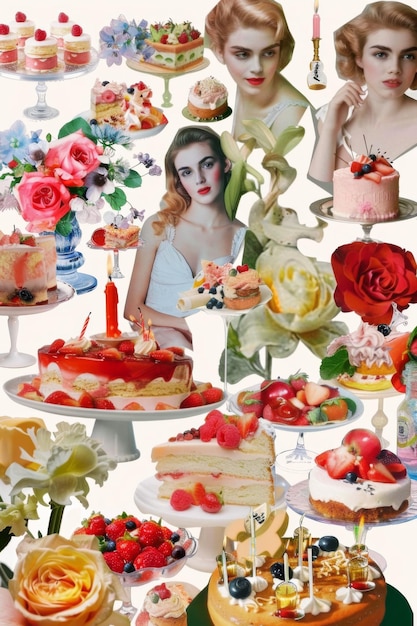 Retro Birthday Bash 80s Inspired Collage Art Celebrating with Cake Candles and Sweet Surprises