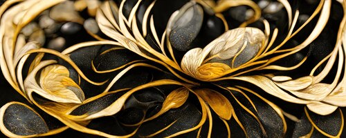 retro black and gold floral pattern intricate and highly detailed botanical background