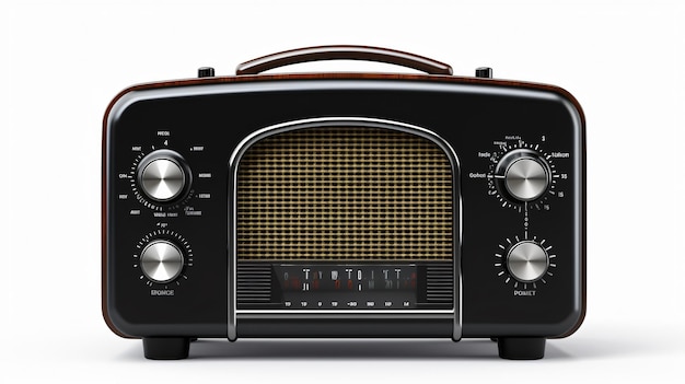 Retro black radio isolated on white background