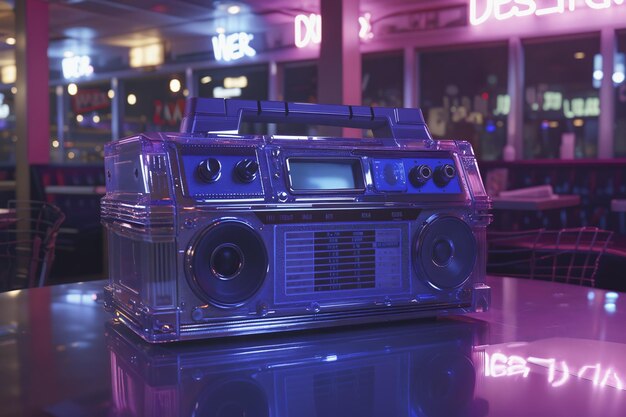 Retro boombox on cafe table