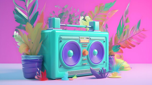 Retro boombox colorful illustration Generative AI