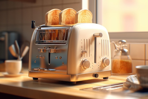 Foto retro broodrooster met toast op houten oppervlak in de keuken gemaakt met behulp van generatieve ai-technologie