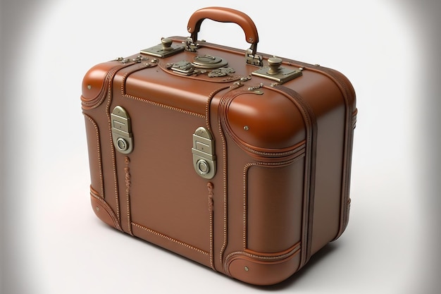 A retro brown suitcase against a white background