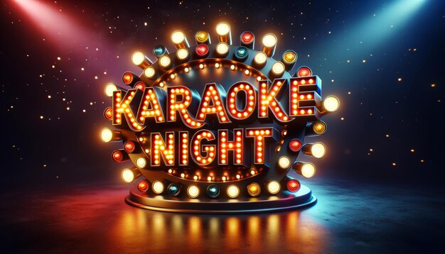 Photo retro bulb karaoke night entertainment sign