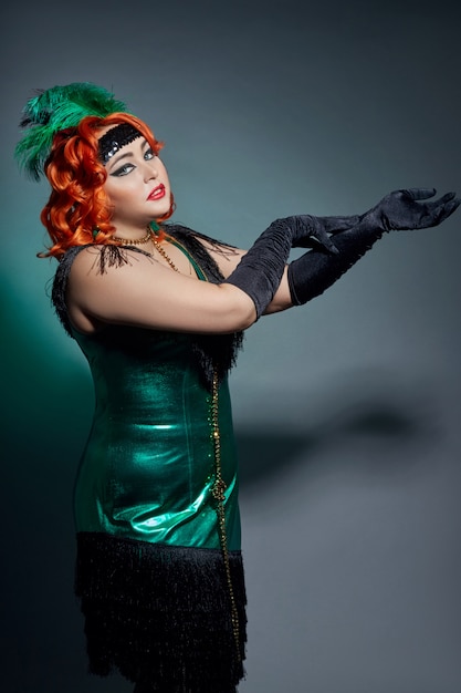 Retro cabaret plump woman with red hair