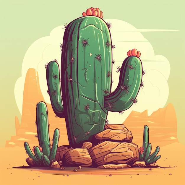 Retro Cactus Cartoon Afbeelding