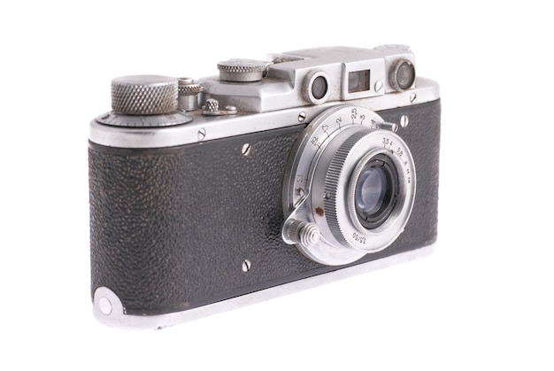 Photo retro camera isolated on the white wall