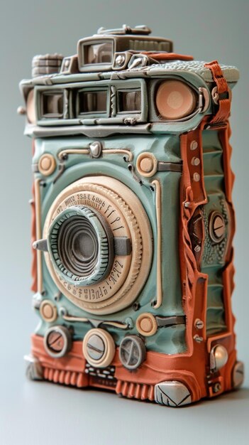 Retro camera sculpted in 3D clay artistic studio meticulous detail photography homage vintage charm art hyper realistic