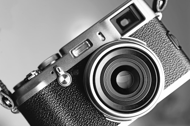 Retro camera in shades of grey closeup