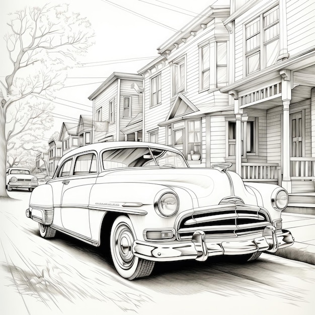 Retro car as a coloring page